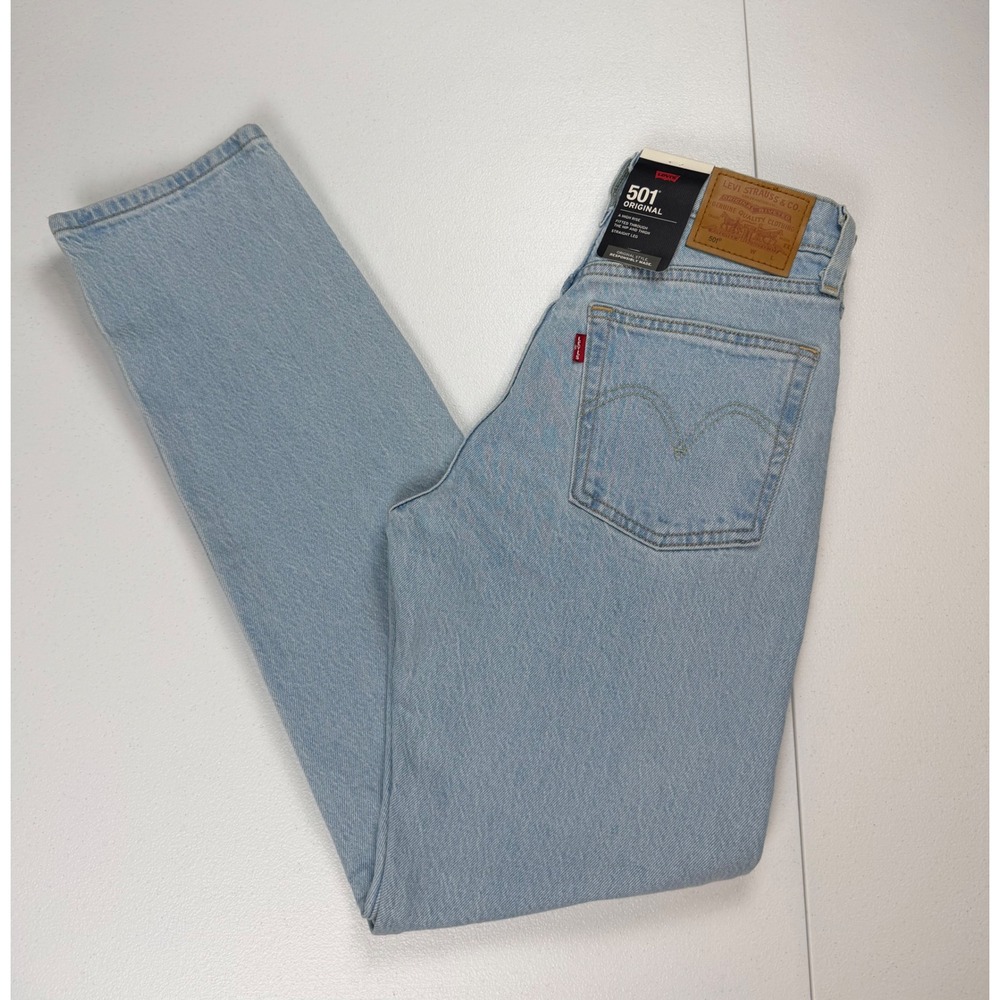 Levis 501 Original High Rise Straight Leg Jeans Light Wash Blue 24x30 NEW‎